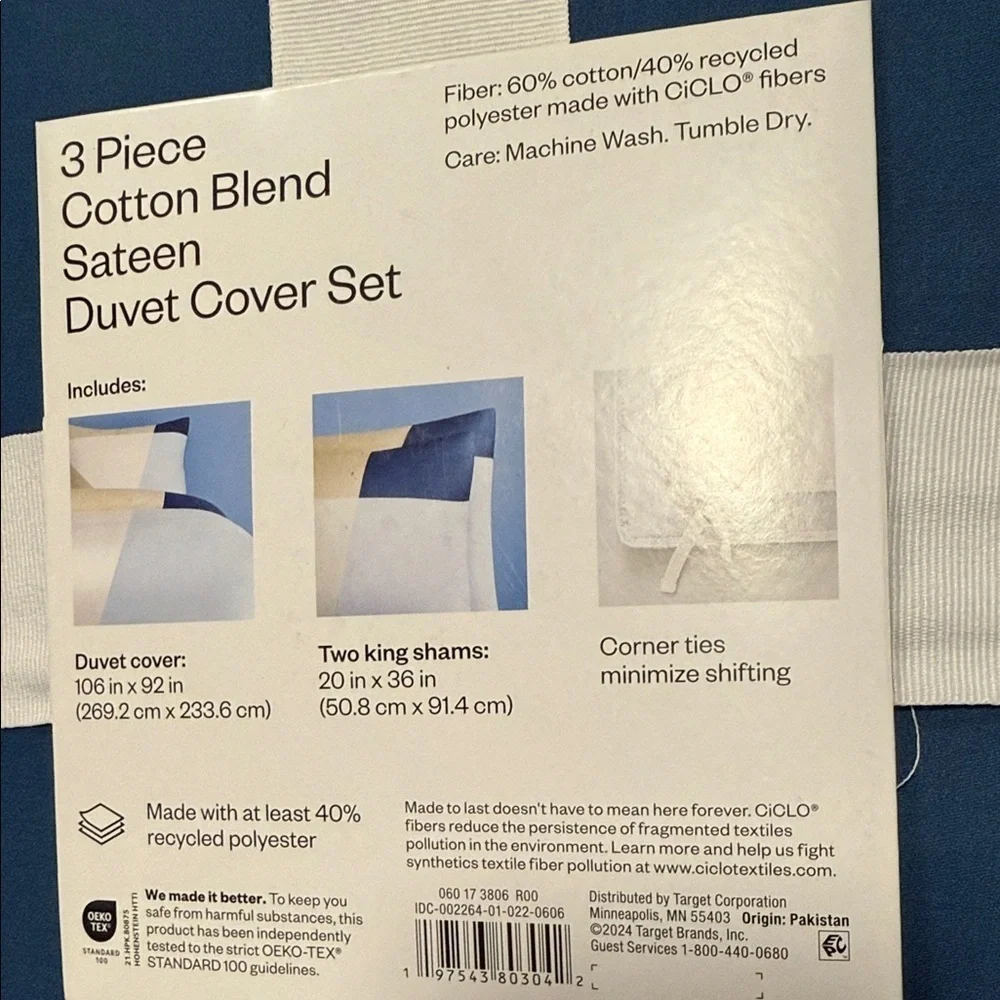 3 pc Room Essentials cotton blend Two-Tone Blue Duvet king Cover Set